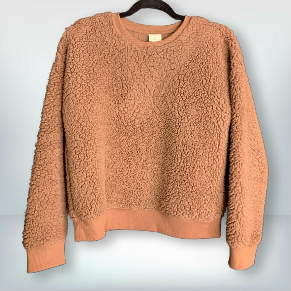 A New Day Cozy Teddy Bear Sherpa Crewneck Sweater, size S